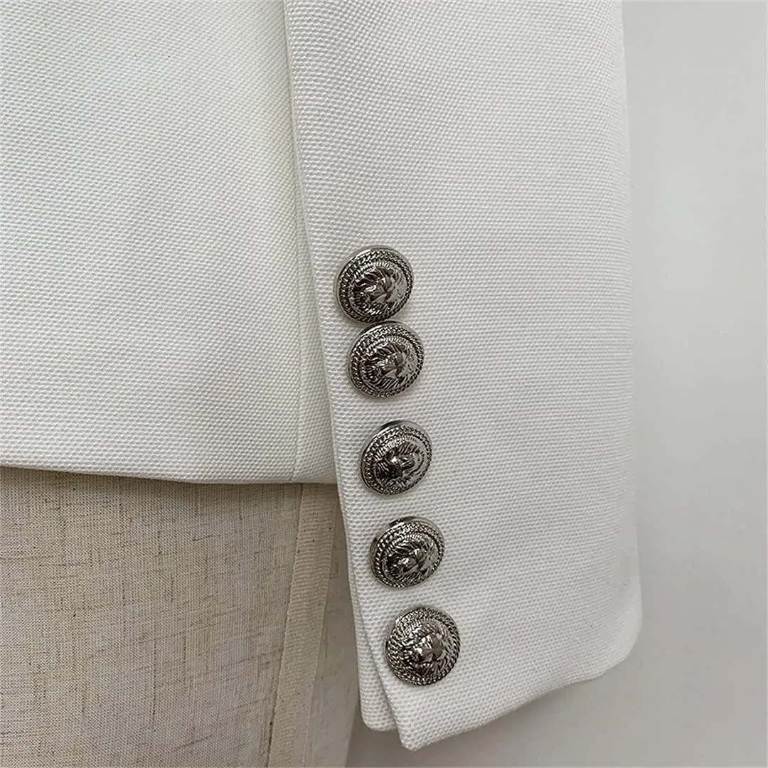 High Street Blazer Women's Double Breasted Metal Lion Silver Buttons Blazer Jacket