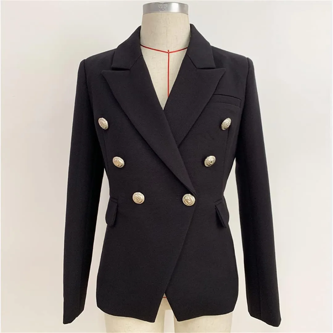 High Street Blazer Women's Double Breasted Metal Lion Silver Buttons Blazer Jacket