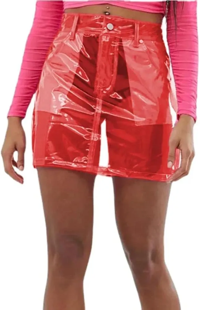 High Waist Clear PVC Mini Skirt Fetish Plastic See-Through Skirt Party Show Club Skirts