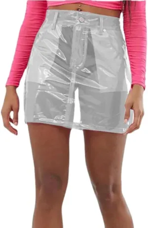 High Waist Clear PVC Mini Skirt Fetish Plastic See-Through Skirt Party Show Club Skirts