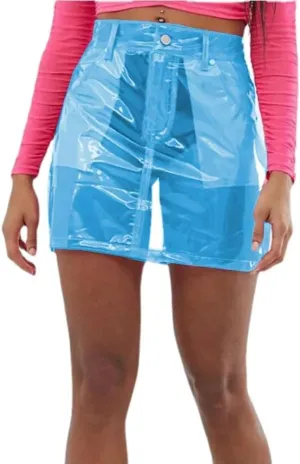High Waist Clear PVC Mini Skirt Fetish Plastic See-Through Skirt Party Show Club Skirts