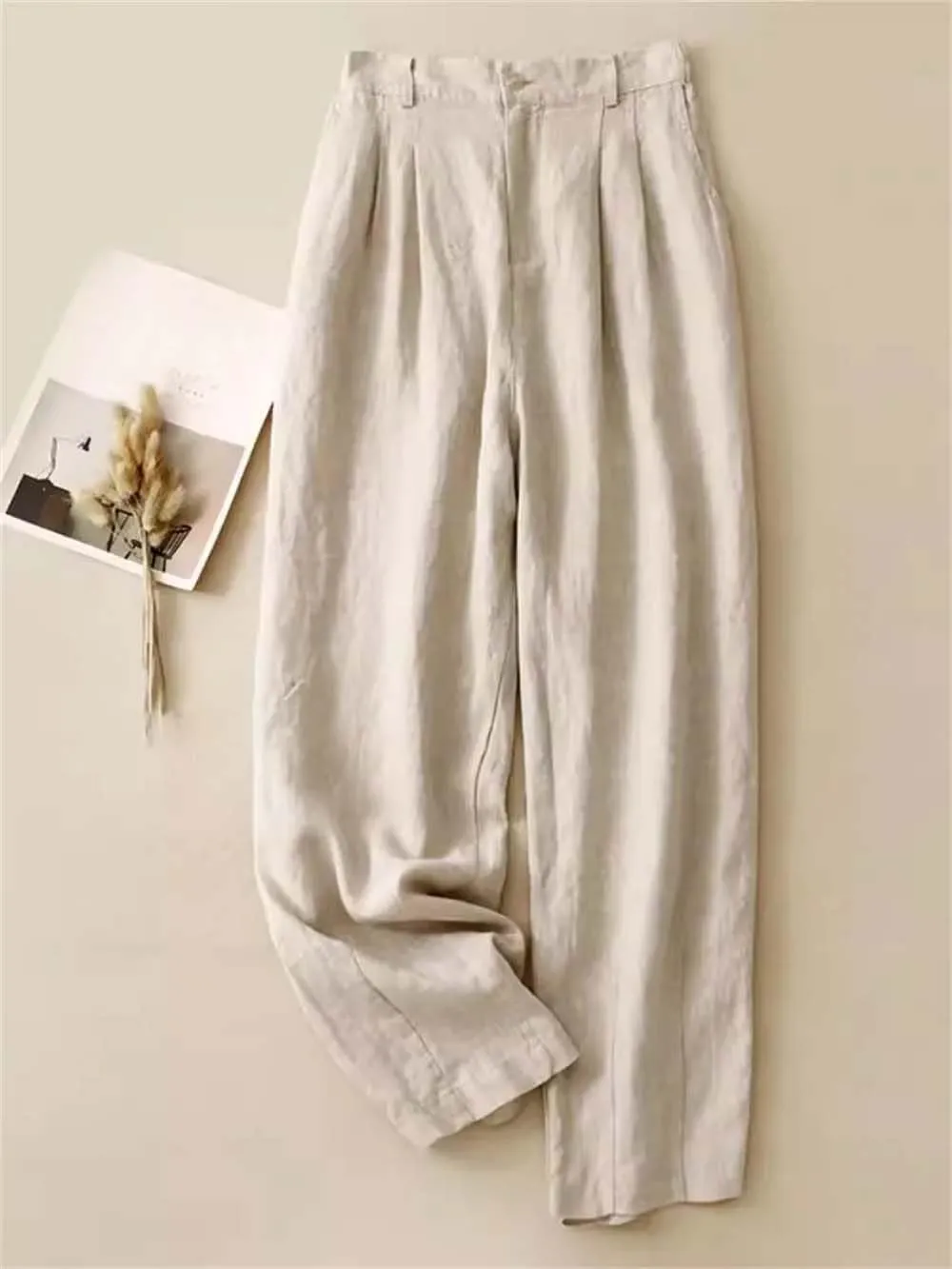 Hndudnff Women Summer Casual Cotton Harem Pants Loose Draped Office Straight Long Trousers