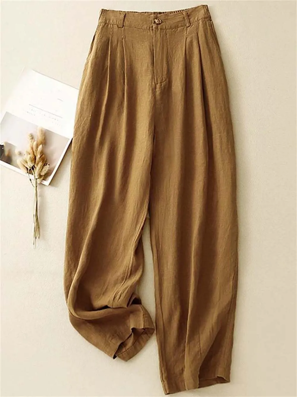 Hndudnff Women Summer Casual Cotton Harem Pants Loose Draped Office Straight Long Trousers