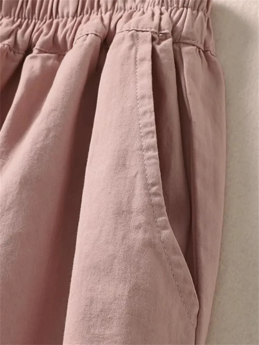 Hndudnff Women Summer Cotton Trousers Casual Loose Calf-Length Harem Pants Solid Wide Leg Pants