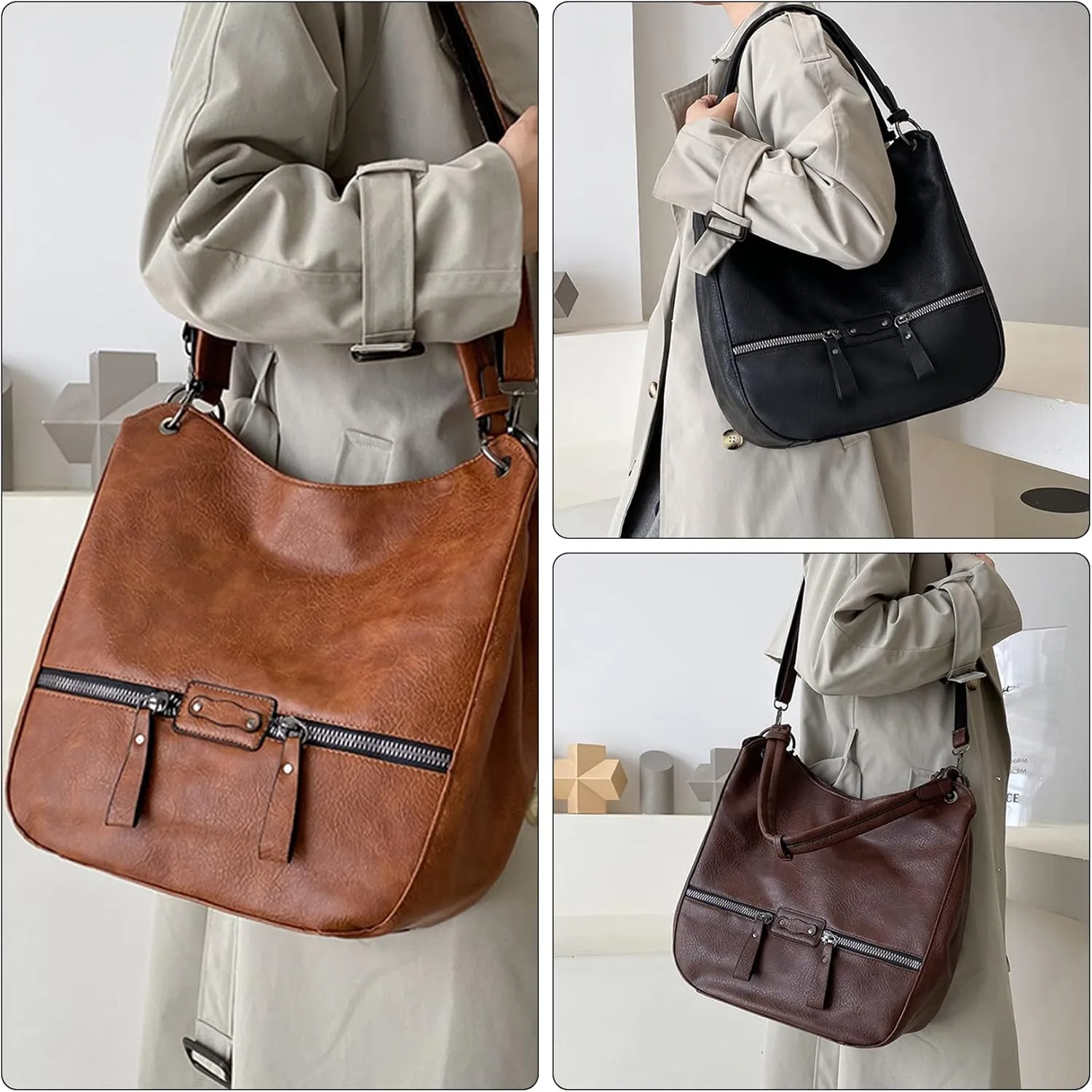 Hobo Bags for Women Large Top Handle Purse PU Leather Shoulder Bags-with Adjustable Strap