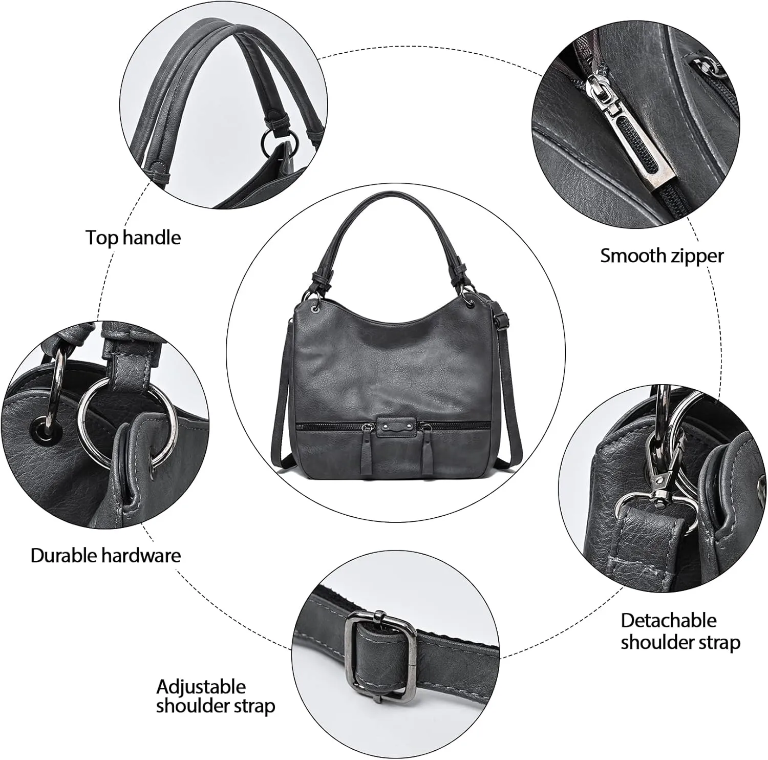 Hobo Bags for Women Large Top Handle Purse PU Leather Shoulder Bags-with Adjustable Strap