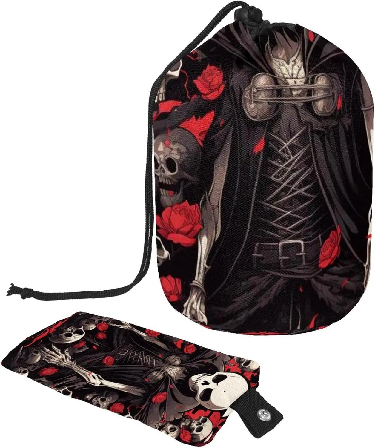 Horror Red Skull Travel Cosmetic Bags Makeup Bag for Women, Foldable Drawstring Travel Cosmetic Bags, Portable Toiletry Bucket Bag