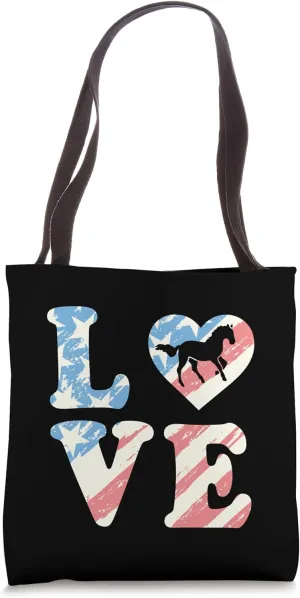 Horse Love Spelled Out Heart Tote Bag