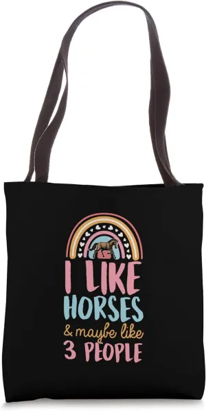 I Like Horses And Maybe Like 3 People Bohemian Rainbow Tote Bag