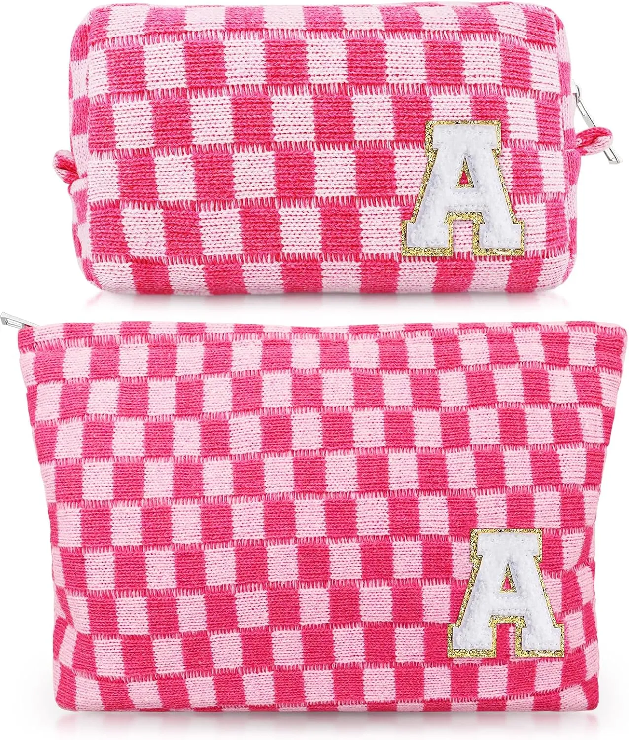 Initial Makeup Bags, Monogrammed Gifts for Women, Checkered Cosmetic Bag Travel Toiletry Bag Makeup Pouches Large Capacity Storage Bags - Personalized Bridesmaid, Birthday Gifts for Her Mom Friend