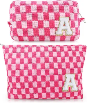 Initial Makeup Bags, Monogrammed Gifts for Women, Checkered Cosmetic Bag Travel Toiletry Bag Makeup Pouches Large Capacity Storage Bags - Personalized Bridesmaid, Birthday Gifts for Her Mom Friend
