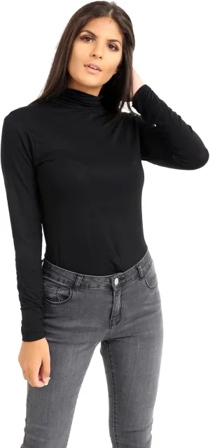 Janisramone Long Sleeve Compression Shirts for Women Turtle Necks Tops for Women, Thermal Undershirt for Women Black