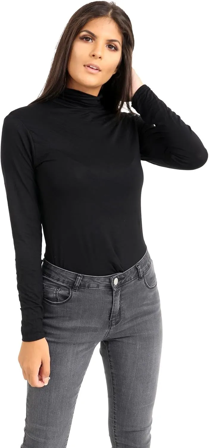 Janisramone Long Sleeve Compression Shirts for Women Turtle Necks Tops for Women, Thermal Undershirt for Women Black