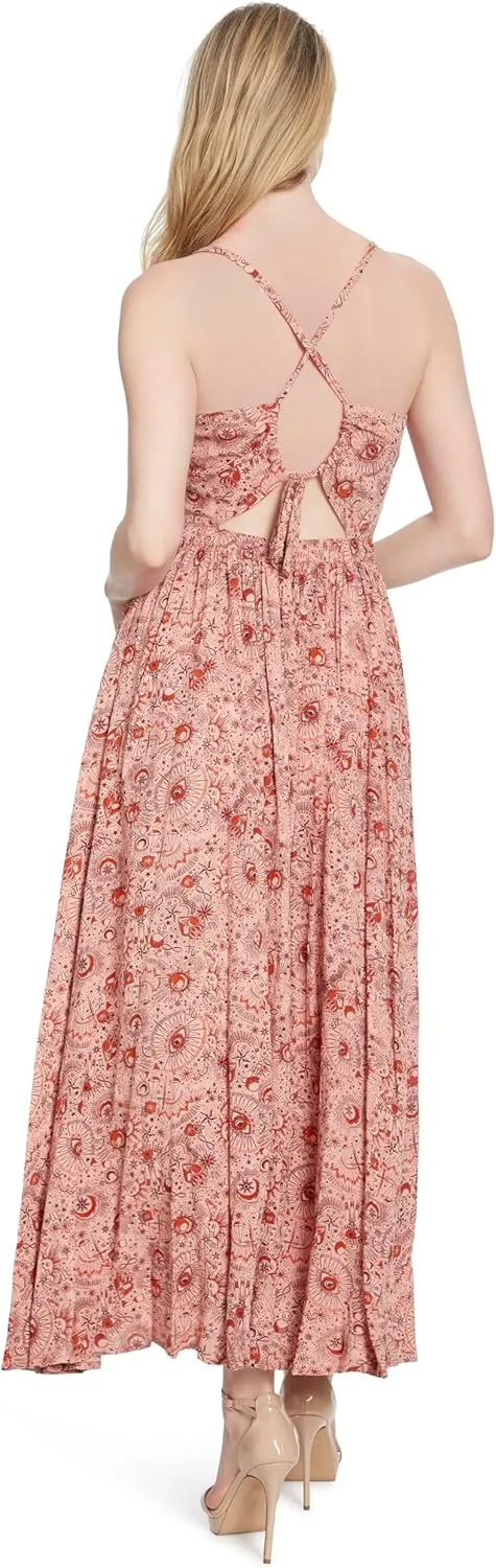 Jessica Simpson Women's Clia Sweetheart Neck Spaghettie Strap Maxi Dress with Tie Back Detailing Standard