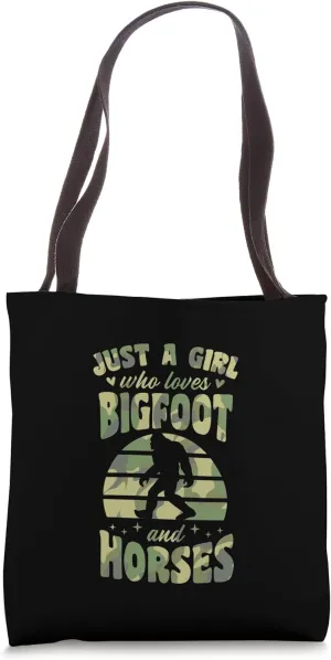 Just A Girl Who Loves Bigfoot And Horses Retro 70s Style Tote Bag