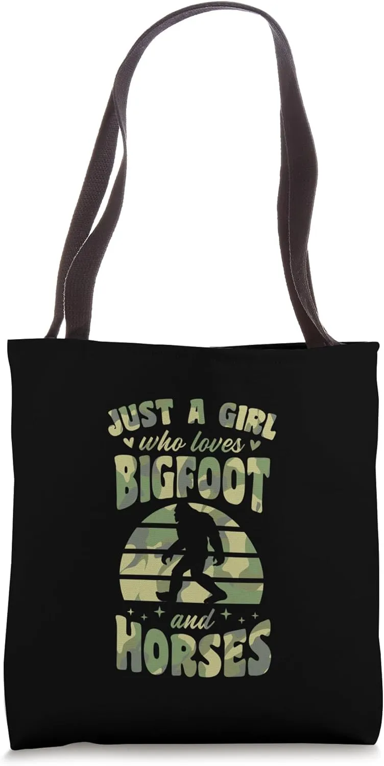 Just A Girl Who Loves Bigfoot And Horses Retro 70s Style Tote Bag