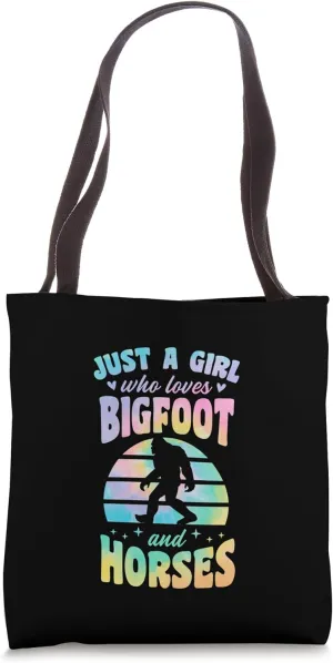 Just A Girl Who Loves Bigfoot And Horses Retro 70s Style Tote Bag