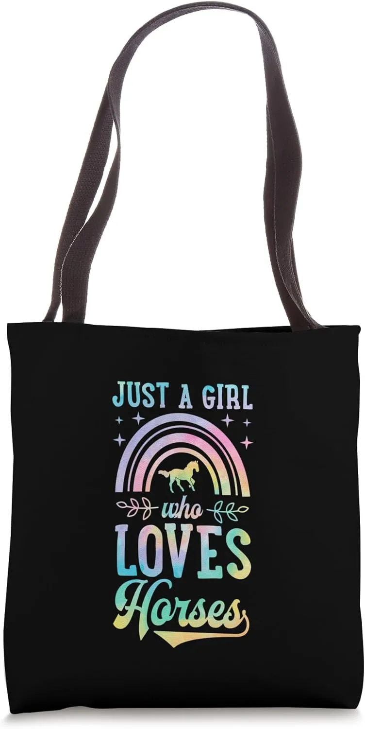 Just A Girl Who Loves Horses Bohemian Rainbow Boho Style Tote Bag