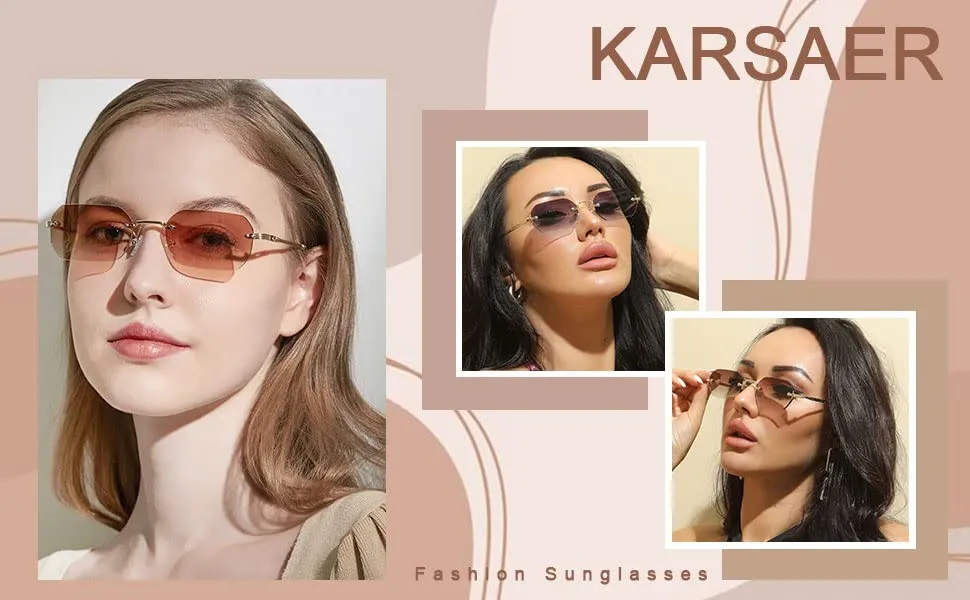 Karsaer Vintage Rectangle Sunglasses Rimless Frameless Candy Color Glasses Women Men