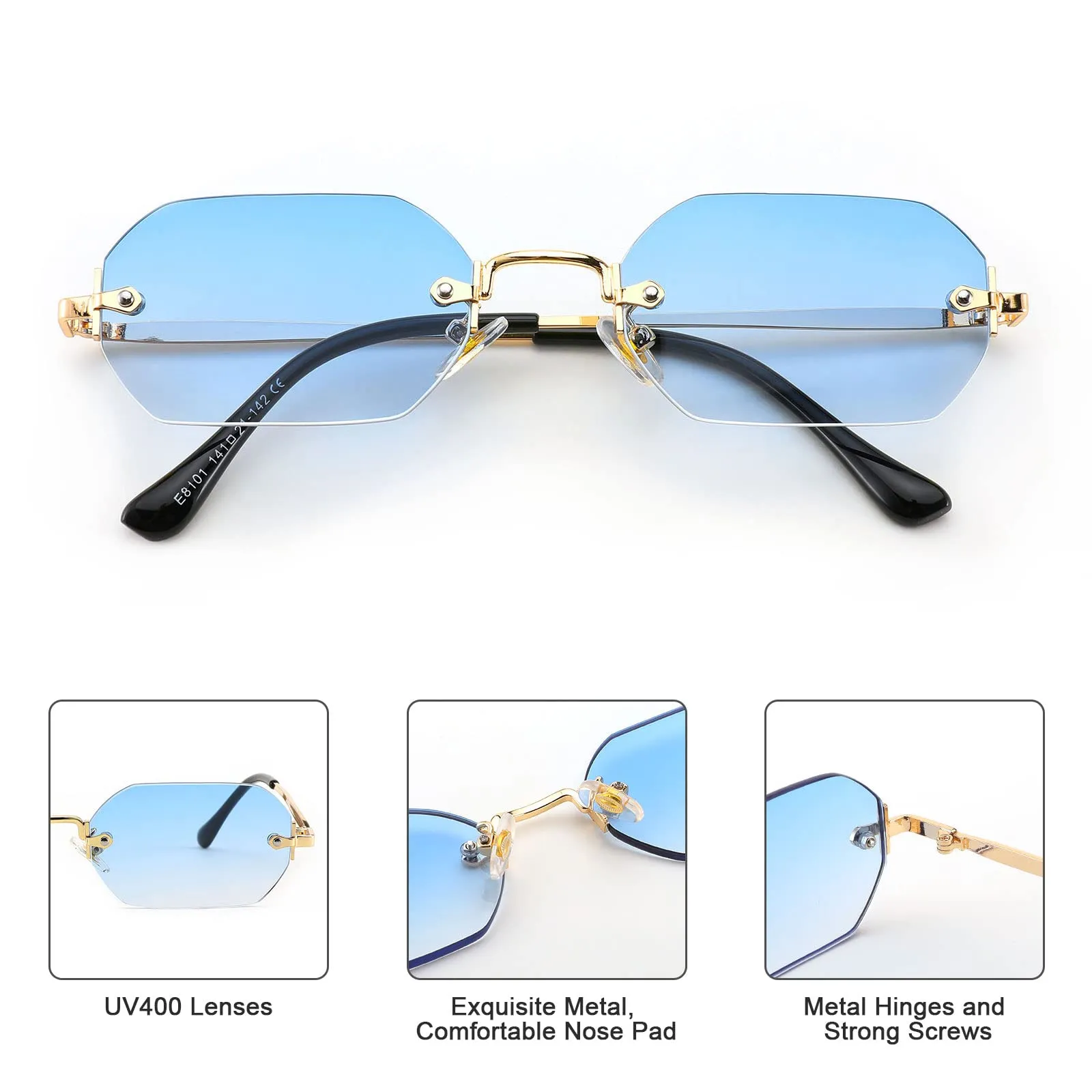 Karsaer Vintage Rectangle Sunglasses Rimless Frameless Candy Color Glasses Women Men
