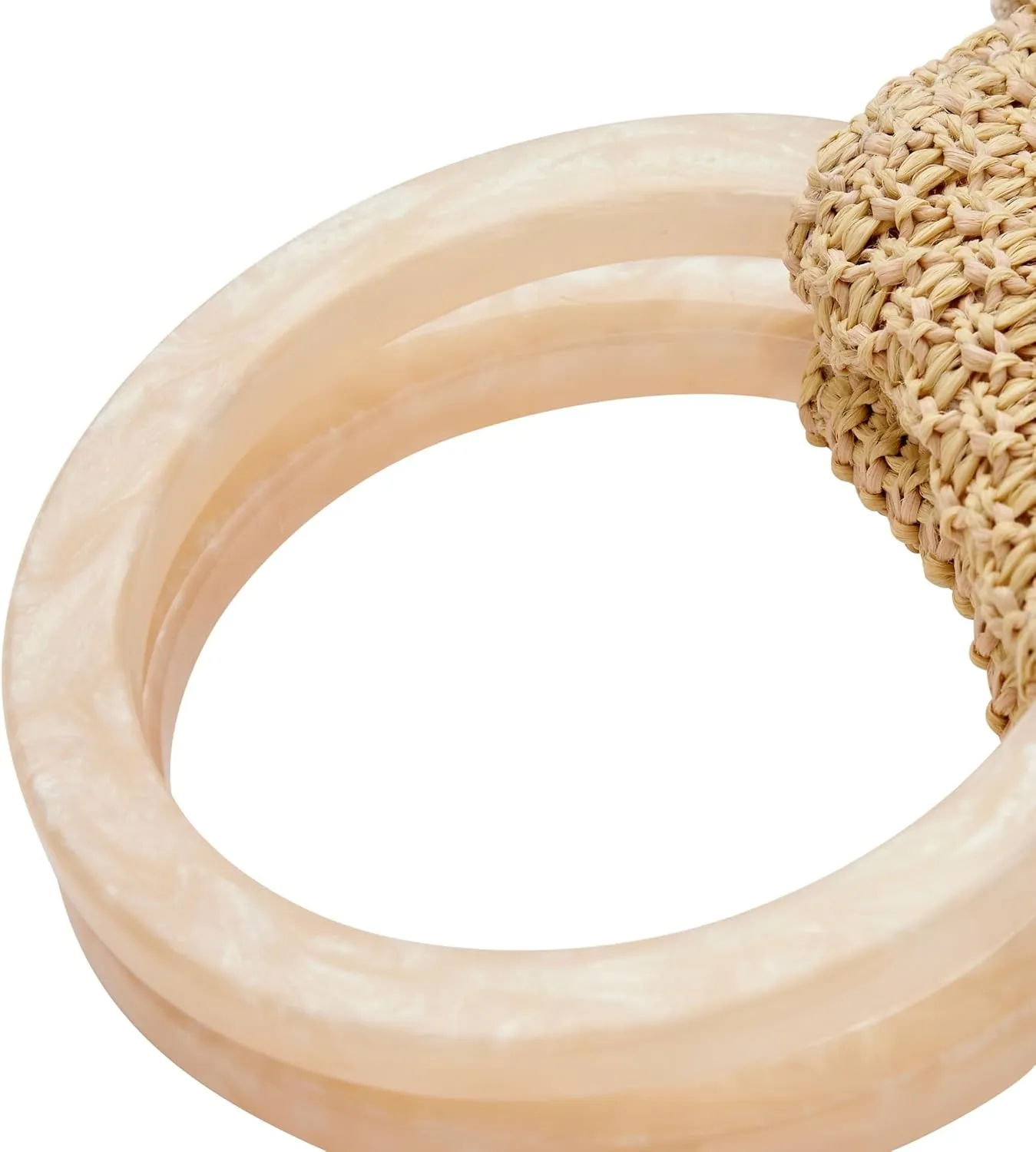 Katie - Raffia Bracelet Bag with Resin Handles, Small Summer Travel Wristlet Purse, Beach Bag for Women