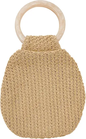 Katie - Raffia Bracelet Bag with Resin Handles, Small Summer Travel Wristlet Purse, Beach Bag for Women