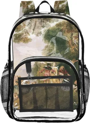 Kids Backpack for Girls Antoine Watteau Embarkation Cythera Travel Clear Bags for Women Plastic See through Bookbag