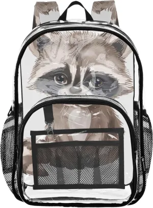 Kids Backpack for Girls Cartoon Raccoon Watercolor Women Clear Backpack Cute Plastic Transparent Bookbag