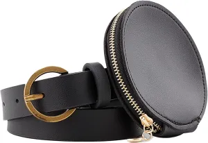 Kiench Women Fanny Pack Faux Leather Belt Bag Round Fashion Waist Packs Crocodile Pattern US S M L XL XXL Waist Size 30-37", Black
