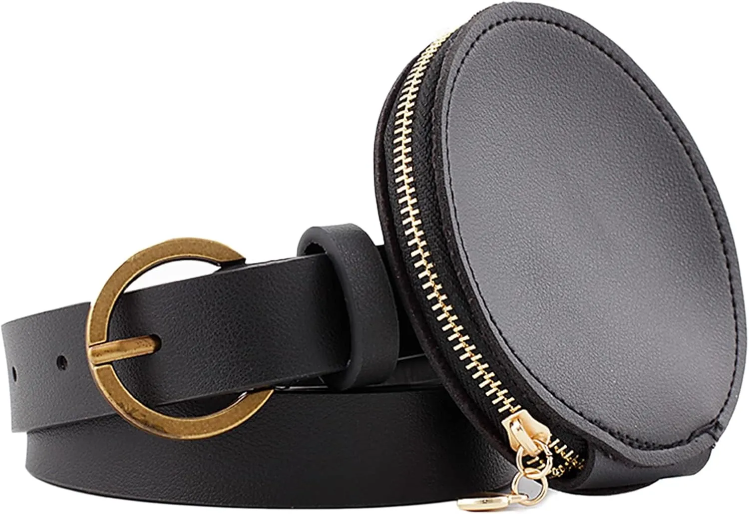 Kiench Women Fanny Pack Faux Leather Belt Bag Round Fashion Waist Packs Crocodile Pattern US S M L XL XXL Waist Size 30-37", Black
