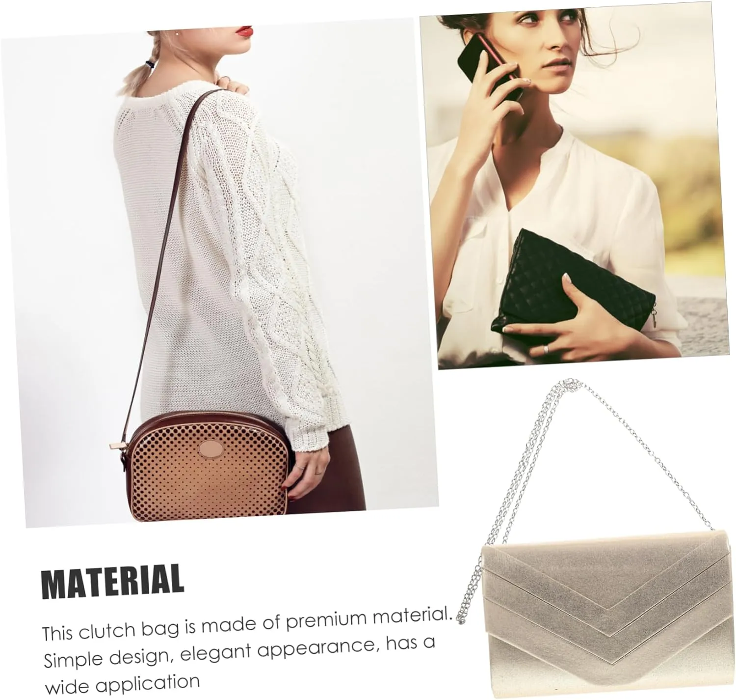 Ladies Evening Bag Envelope Bag Women Tote Envelope Clutch Chain Wallet Mini Wallet for Women White