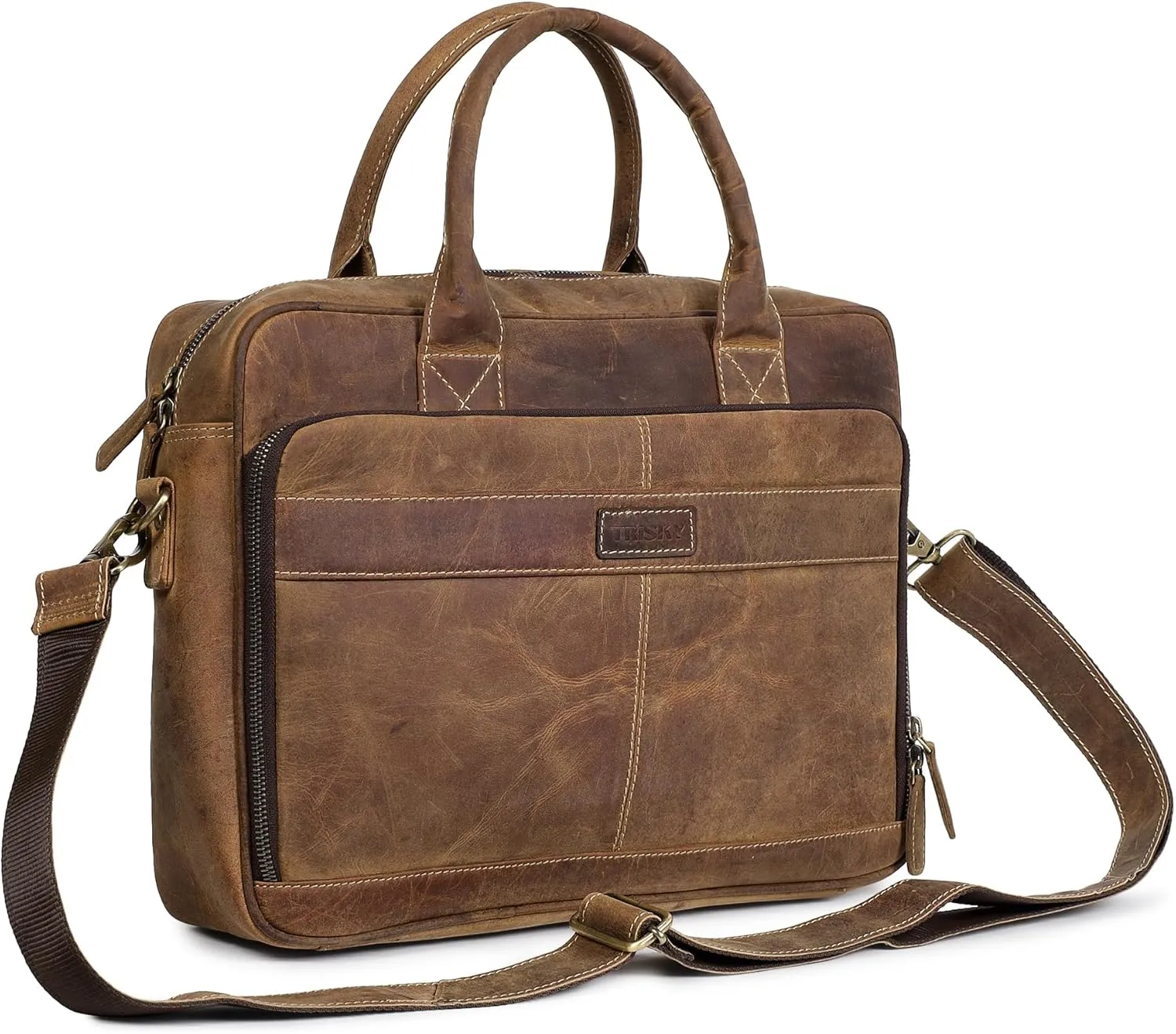 Leather Laptop Bag for Men Briefcase Satchel and Women for Office Work, College, Gifting, Travel with Mens Shoulder Bags Crossbody Strap Mens Messenger Bag 16 inch - Vintage Brown
