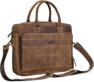 Leather Laptop Bag for Men Briefcase Satchel and Women for Office Work, College, Gifting, Travel with Mens Shoulder Bags Crossbody Strap Mens Messenger Bag 16 inch - Vintage Brown