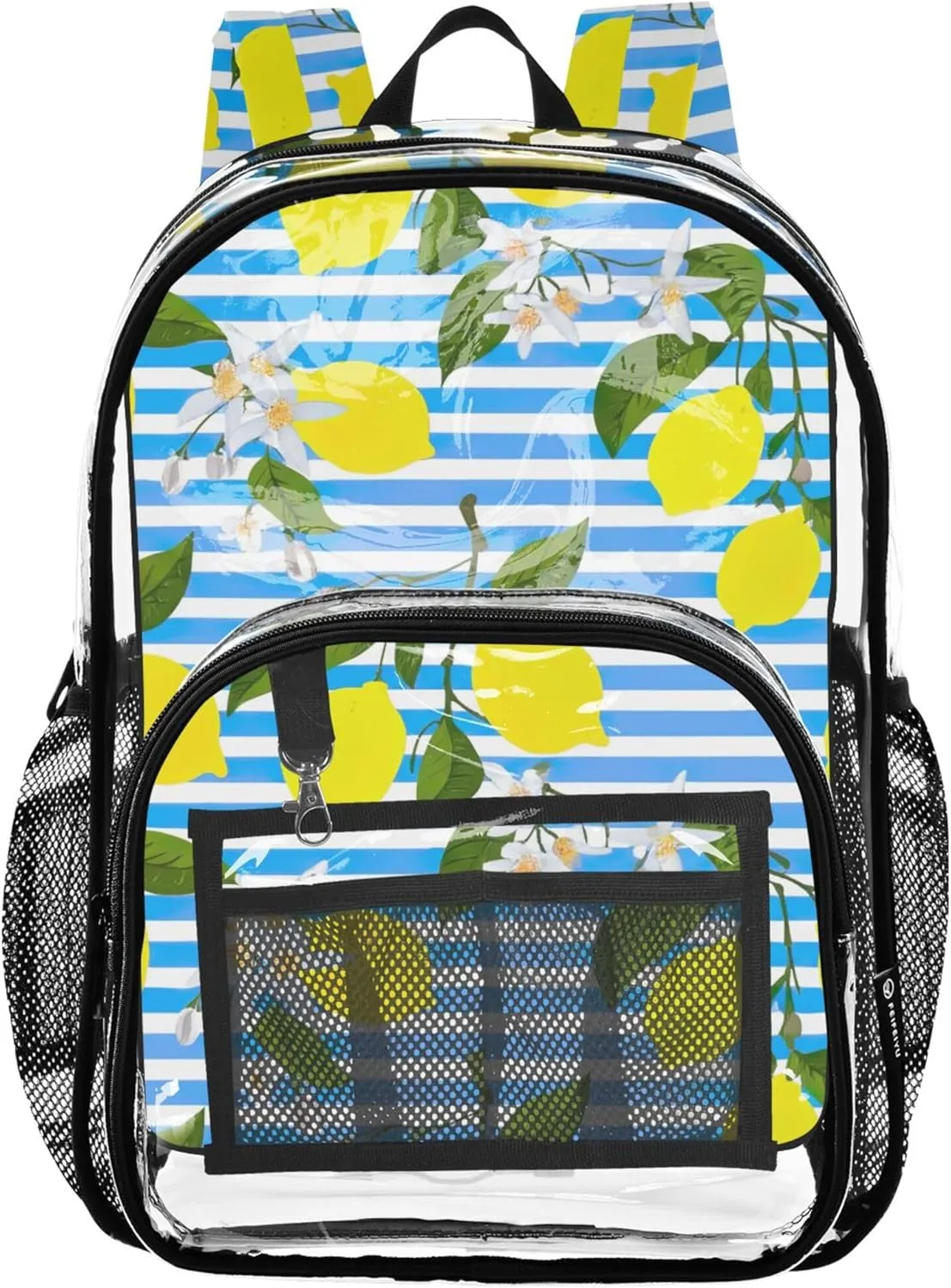 Lemon Flowers Striped Clear Bag for Women Travel Girls Backpack for Kids School Clear Plastic Bag Pvc