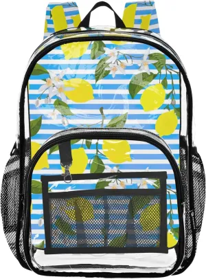 Lemon Flowers Striped Clear Bag for Women Travel Girls Backpack for Kids School Clear Plastic Bag Pvc
