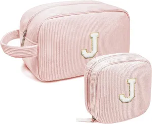 LETGO Birthday Gifts for Women Small Personalized Initial Monogram Makeup Bag,Preppy Corduroy Makeup Bags Travel Toiletry Bag Cute Pouch Purse for Her Mom Girlfriend Wife Sister Teacher Bridesmaid
