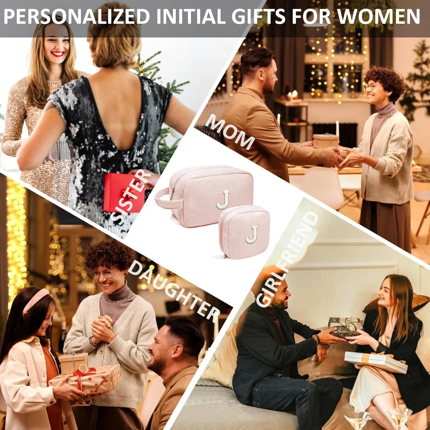 LETGO Birthday Gifts for Women Small Personalized Initial Monogram Makeup Bag,Preppy Corduroy Makeup Bags Travel Toiletry Bag Cute Pouch Purse for Her Mom Girlfriend Wife Sister Teacher Bridesmaid