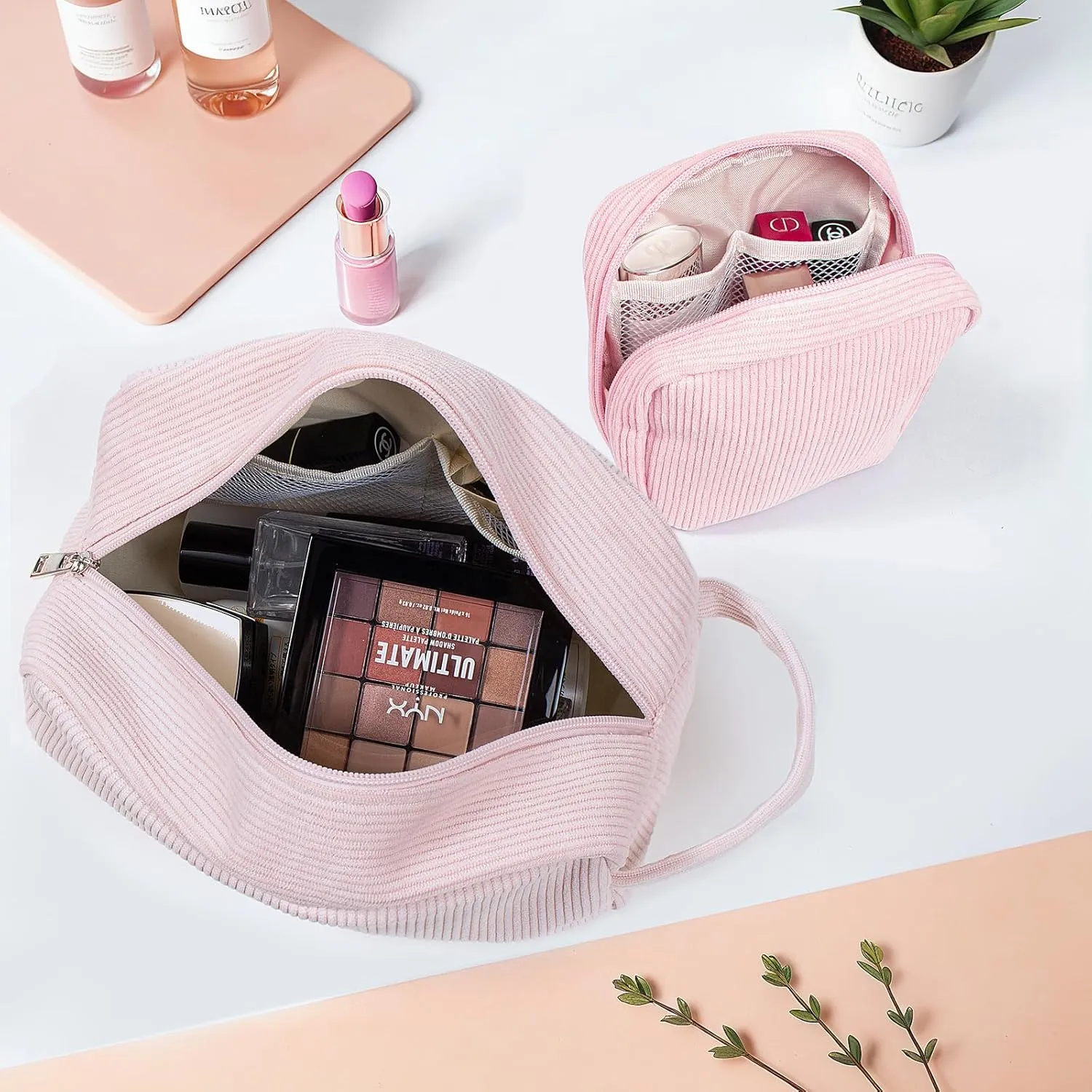 LETGO Birthday Gifts for Women Small Personalized Initial Monogram Makeup Bag,Preppy Corduroy Makeup Bags Travel Toiletry Bag Cute Pouch Purse for Her Mom Girlfriend Wife Sister Teacher Bridesmaid