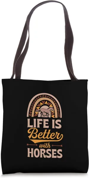 Life Is Better With Horses Bohemian Rainbow Trendy Boho Tote Bag