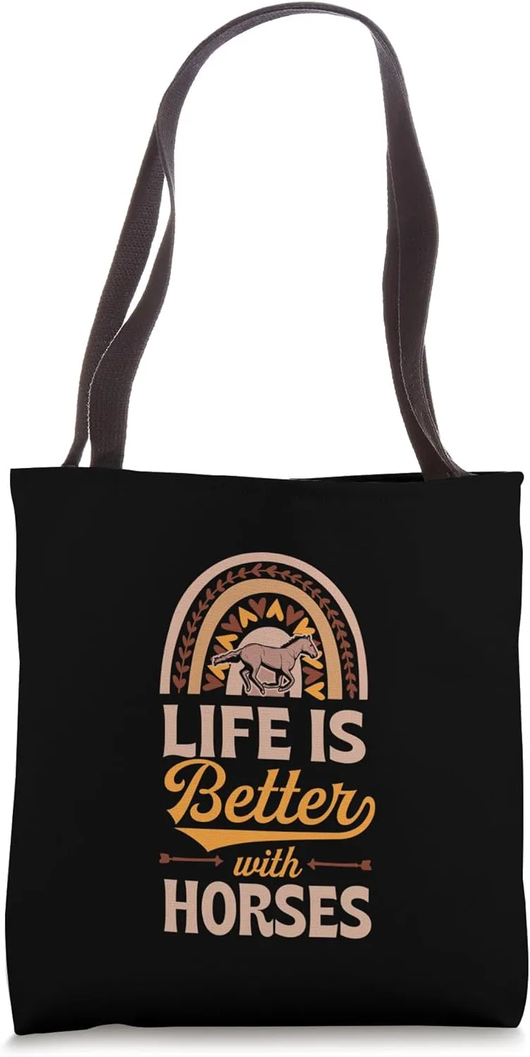 Life Is Better With Horses Bohemian Rainbow Trendy Boho Tote Bag