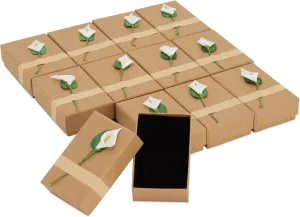 Lily Flower Kraft Paper Boxes with Lids for Jewelry (3.5 x 2 In Gift Box, 12 Pack)