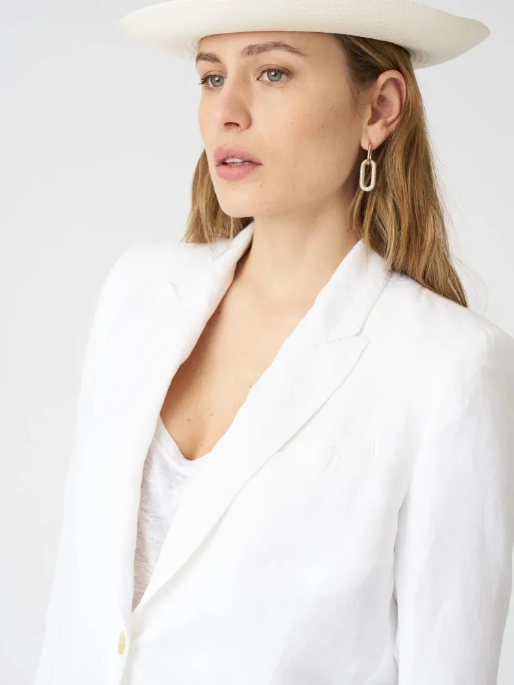 Linen Single Breasted Blazer  WHITE