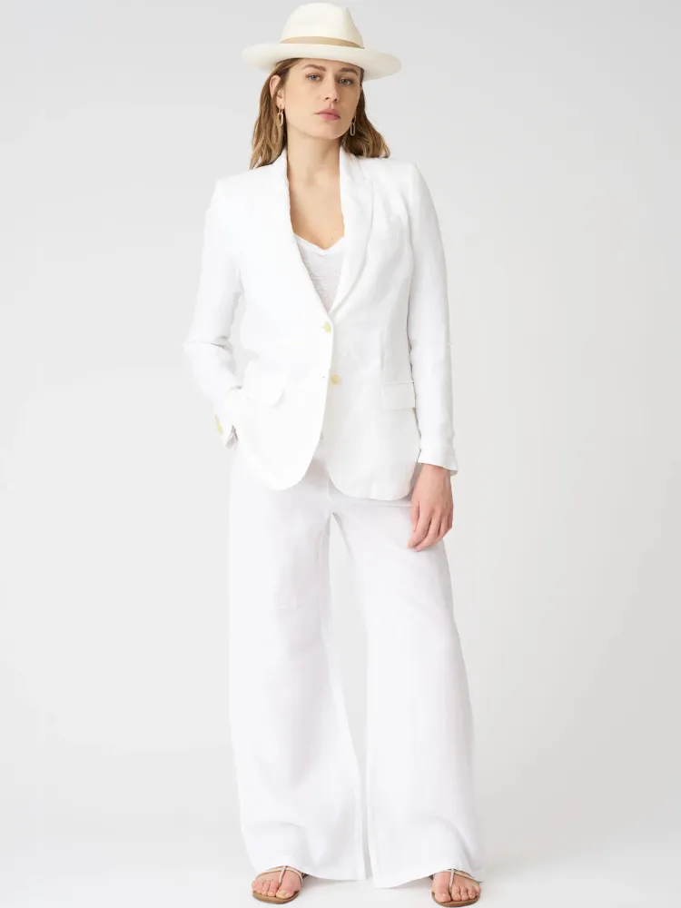 Linen Single Breasted Blazer  WHITE