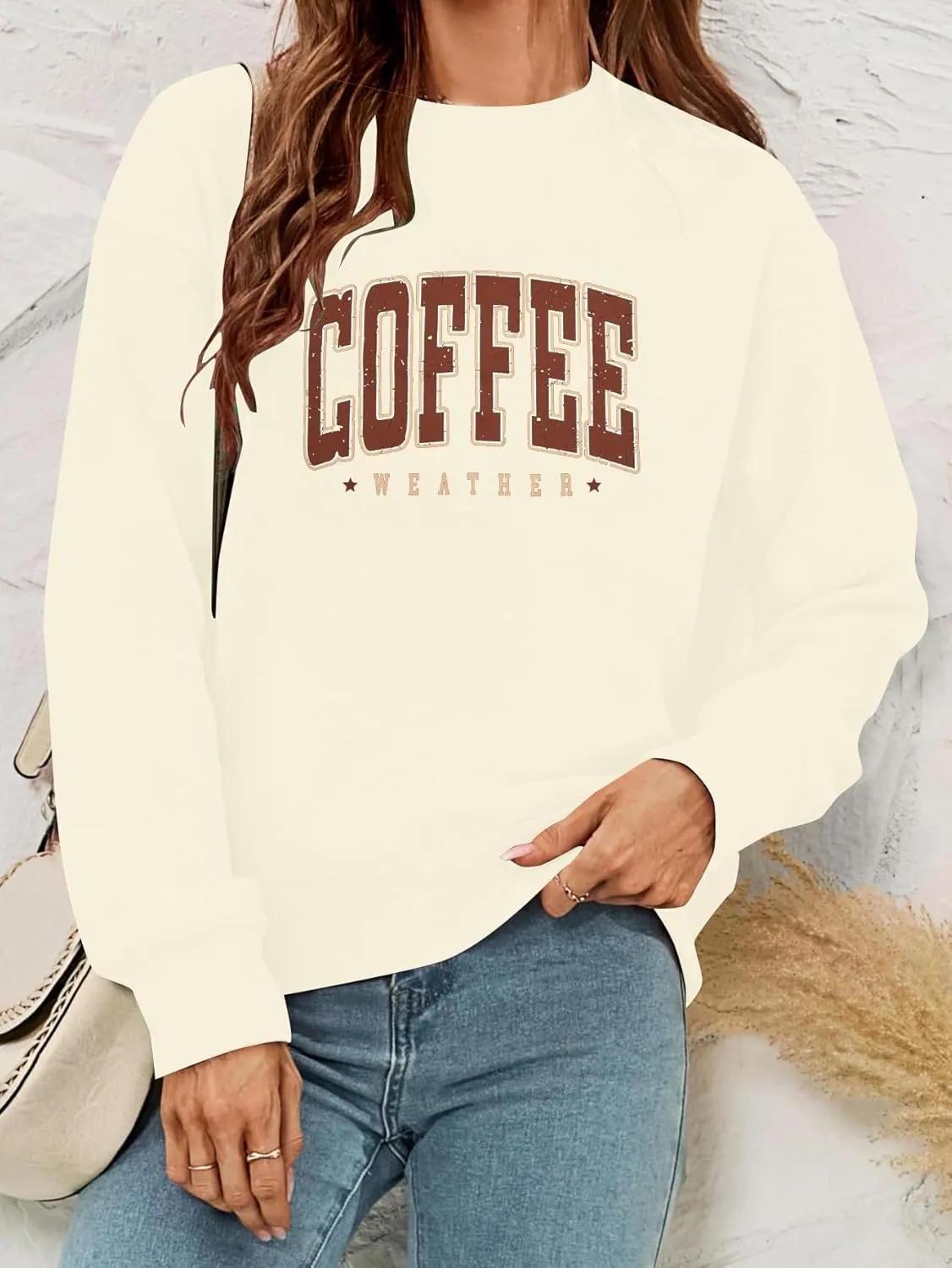 LOTUCY Coffee Sweatshirt for Women Coffee Weather Crewneck Sweatshirt Casual Autumn Fall Long Sleeve Shirt