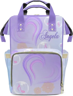 Love Music Purple Mummy Bags Custom Personalized with Name Diaper Bags Backpack Nappy Bag Gifts