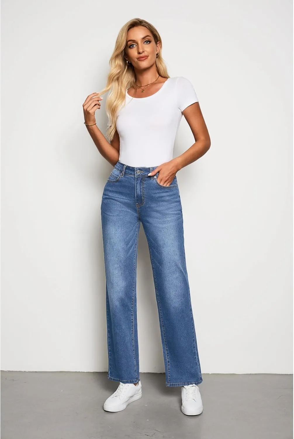 luvamia High Waisted Jeans for Women Trendy Baggy Straight Leg Stretchy Denim Jeans Work Trousers Pants 90s Loose Fit