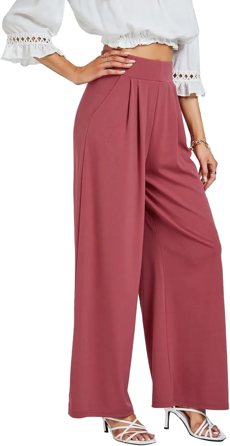 LYANER Women's Wide Leg High Waist Pleated Palazzo Pants Trousers with Pockets