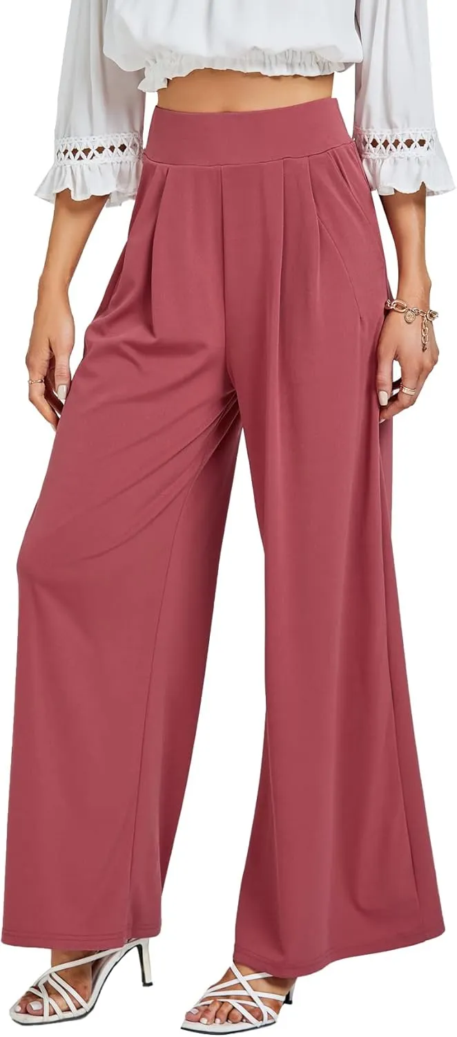 LYANER Women's Wide Leg High Waist Pleated Palazzo Pants Trousers with Pockets