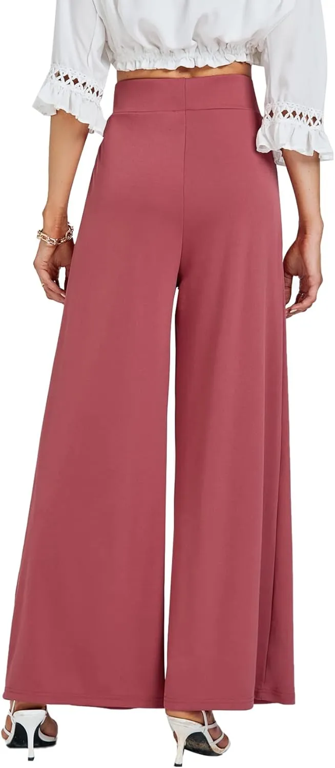 LYANER Women's Wide Leg High Waist Pleated Palazzo Pants Trousers with Pockets