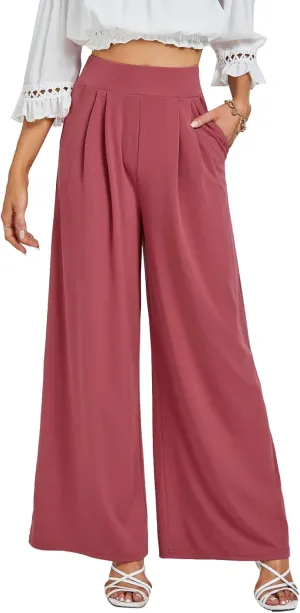 LYANER Women's Wide Leg High Waist Pleated Palazzo Pants Trousers with Pockets